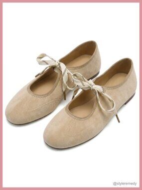 Lace Up Ballet Flats Suede Round Toe Mary Jane Flat Shoes